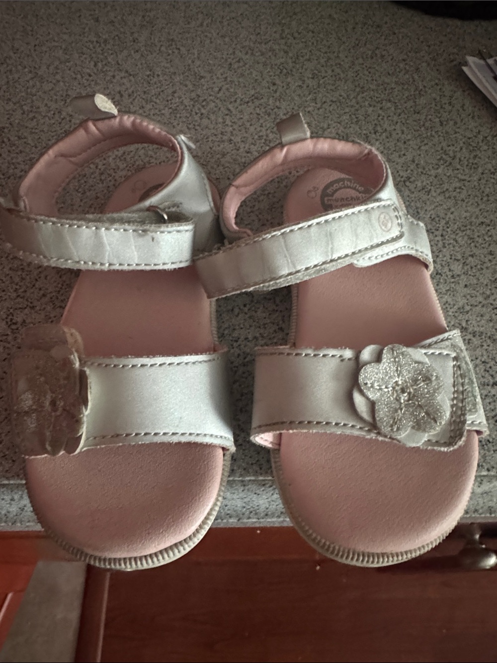 Munchkin Pink Footbed Silver Flower Strap Sandals